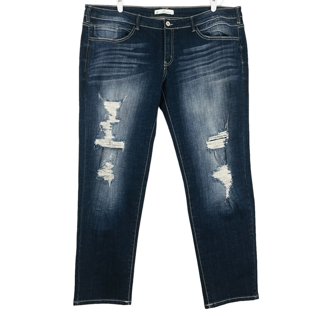 NWOT Kancan Women's Blue Denim Jeans Size 5XL (36) Distressed Mid Rise Stretch